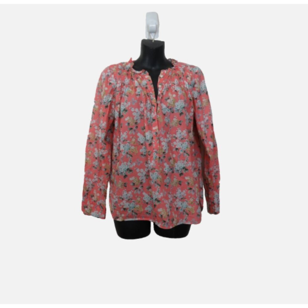 J Crew Size 2 Liberty Fabrics Floral Popover Top Long Sleeve Peach Pink